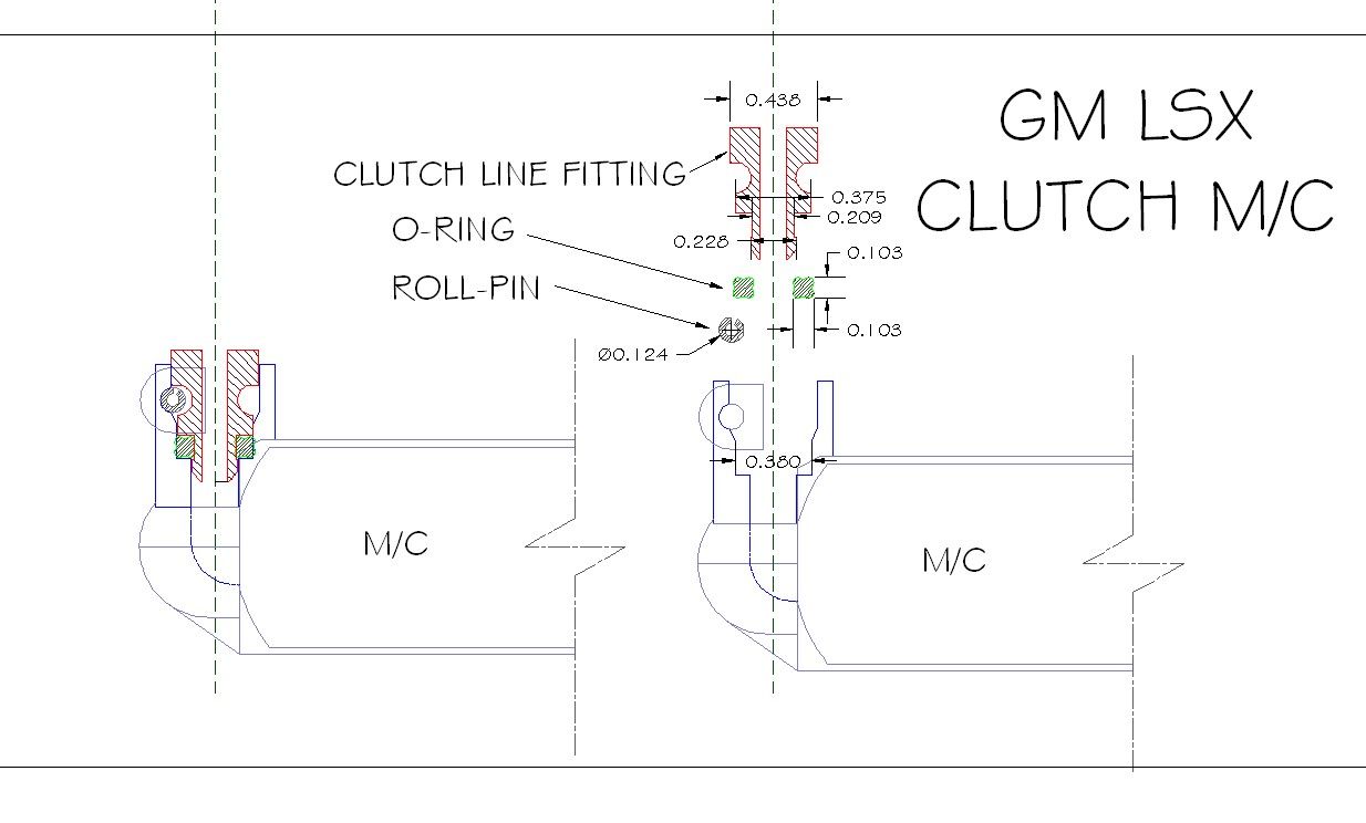 GM LSx Clutch Master Cylinderhose connection detail/dimensions